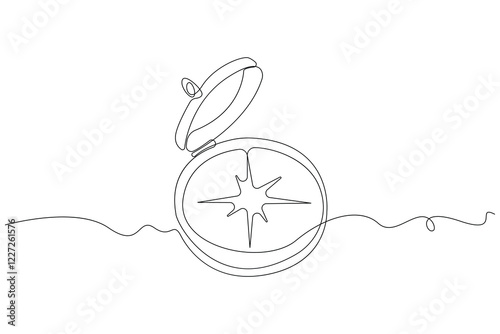 Continuous line art drawing of Compass. Minimalist travel compass line art icon