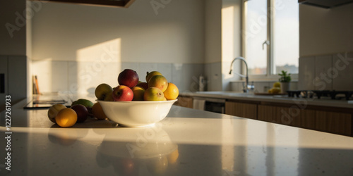 Morning light illuminates fresh fruits in a modern kitchen still life warm atmosphere home natural beauty