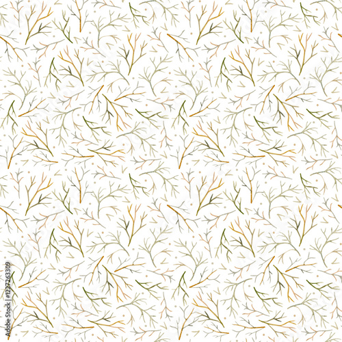 Subtle watercolor floral seamless pattern with camille leaves on white background. Textile design, wallpaper or packaging. Hand drawn.