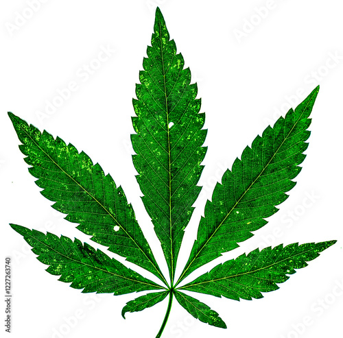 Single marijuana plant on white background
