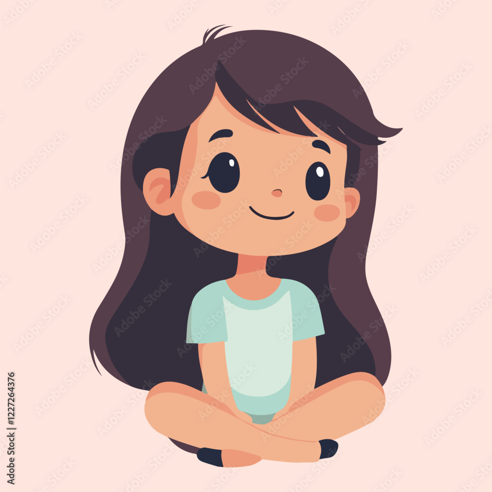 Cute little girl sitting on floor vector illustration Cute little girl sitting on floor vector illustration