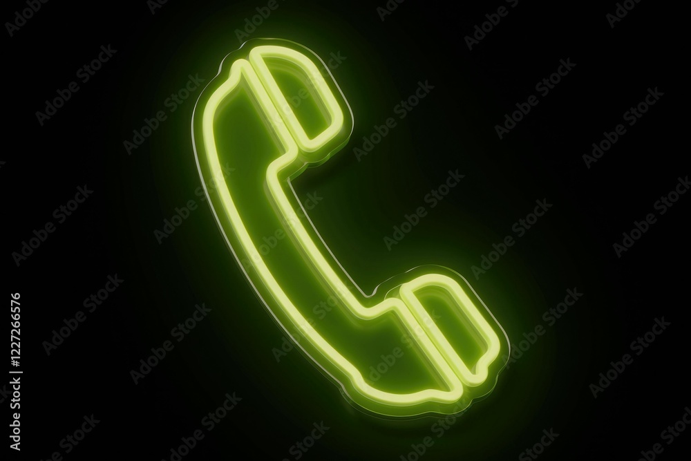 A glowing green neon light shaped as a vintage telephone handset. A glowing green neon light shaped as a vintage telephone handset.