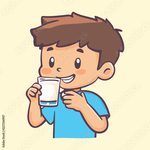 happy kid drinking milk Vectors illustration