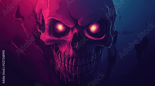 Glowing Evil Skull Dark Art Digital Painting