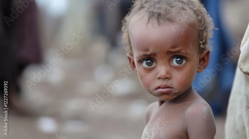 Hungry starving poor little child looking at the camera in Ethiopia