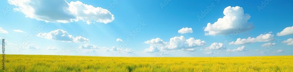 Open field with scattered clouds under bright blue, clouds, sky Open field with scattered clouds under bright blue, clouds, sky