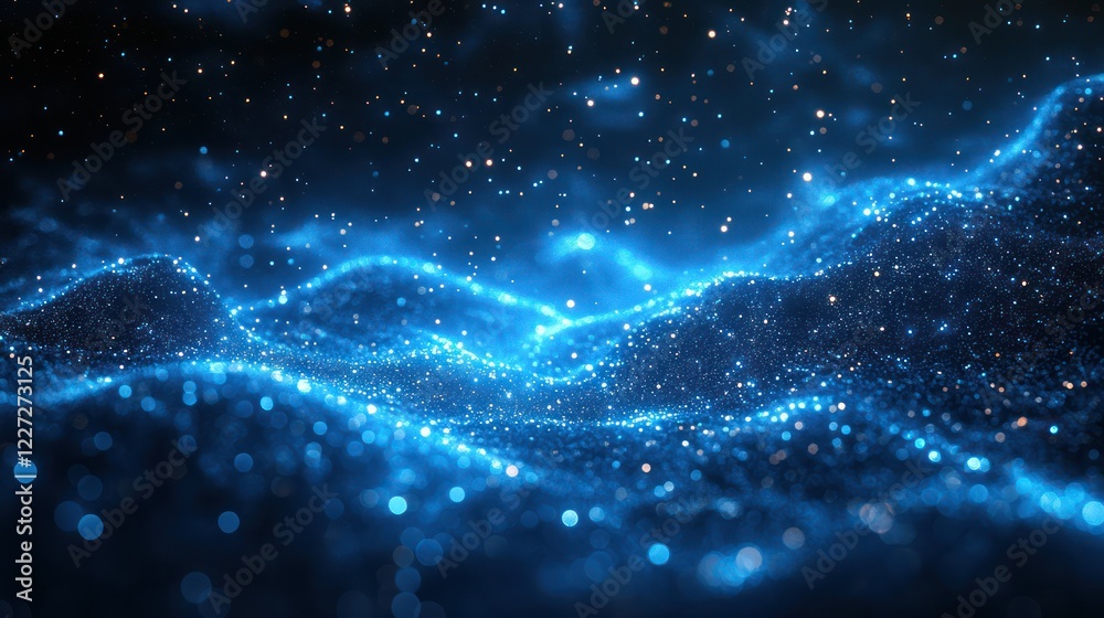 Abstract Blue Nebula: Glimmering Cosmic Landscape Abstract Blue Nebula: Glimmering Cosmic Landscape