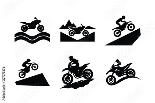 Trail riding motorcycle silhouette isolated on white design