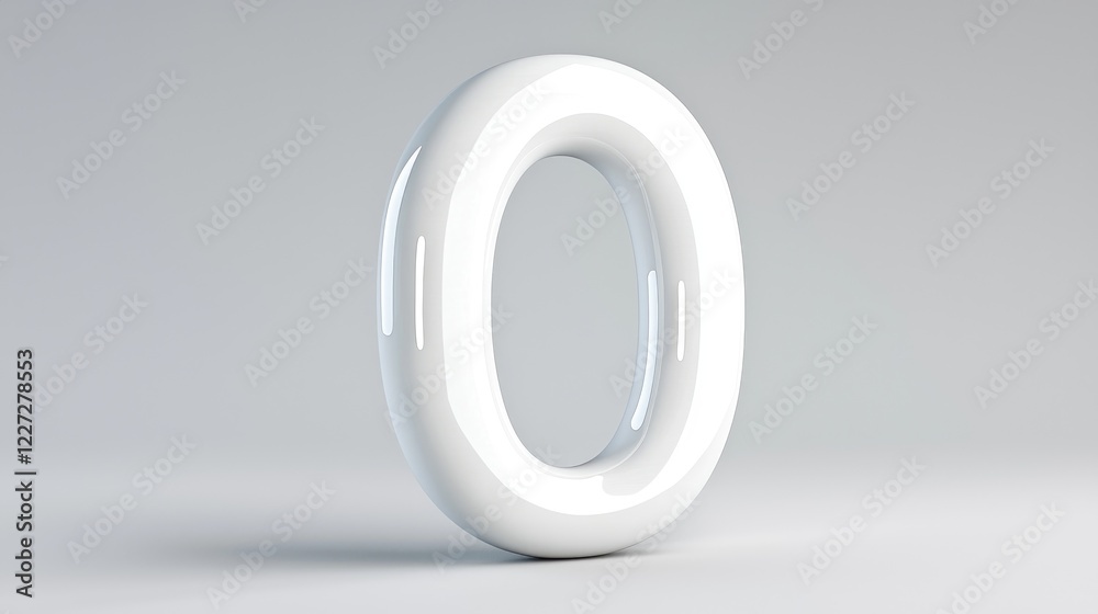 White glossy number zero, simple background, studio shot, website design element White glossy number zero, simple background, studio shot, website design element