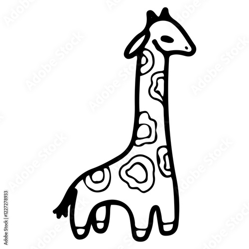 Cute giraffe. Hand drawn doodle. Newborn comforter. Soft toy for baby. Textile item for children. Vector line art illustration.