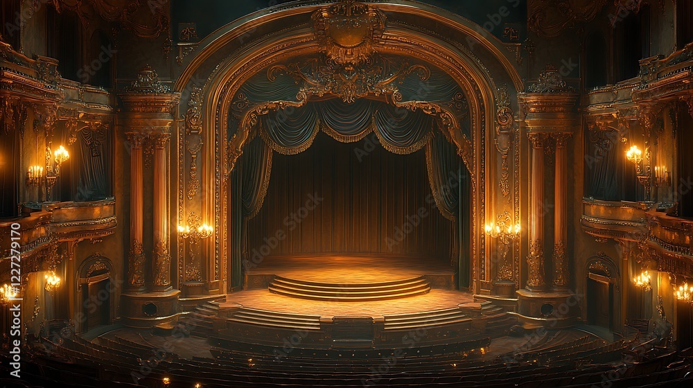 Obraz premium Red curtains vintage theater stage ornate gold luxurious design