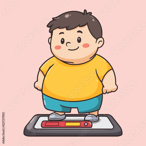 fat boy above a weighing scale vector illustration