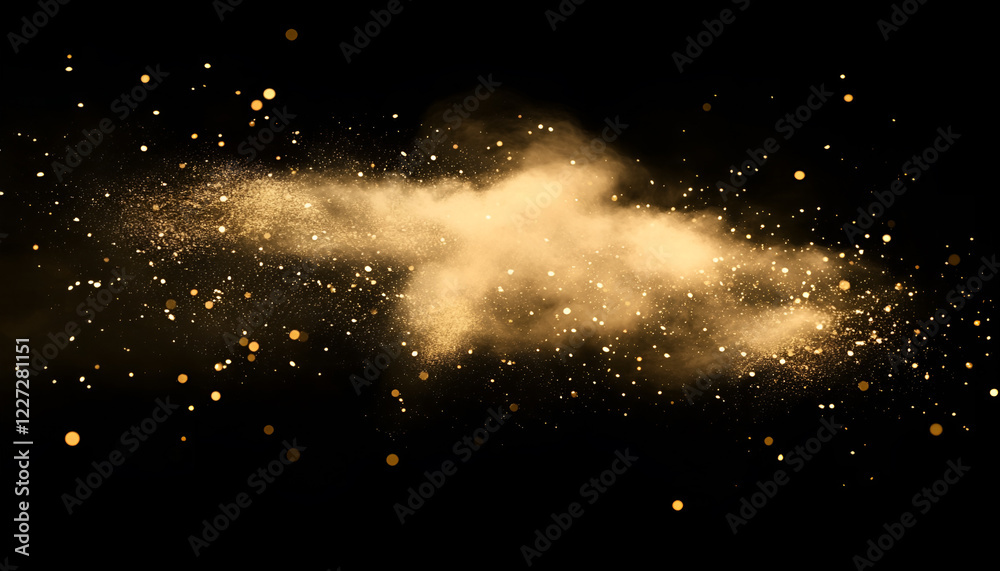 Fototapeta premium Golden glitter dust sparkles on a black background, symbolizing luxury and celebration of various festive events