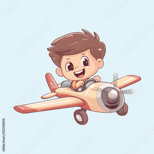 A cute Boy flying On Plane vector illustration