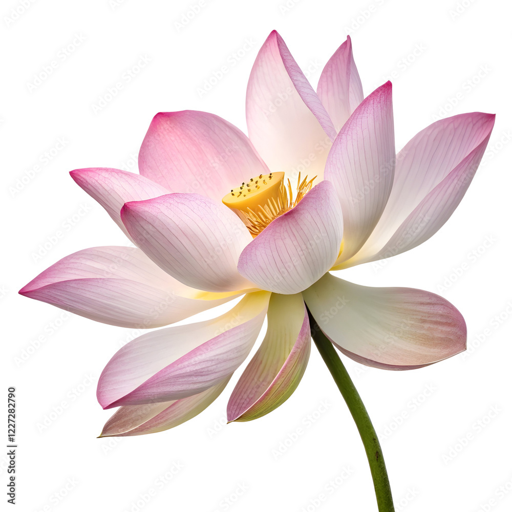 Beautiful lotus flower in full bloom showcasing delicate pink and white petals during daylight Beautiful lotus flower in full bloom showcasing delicate pink and white petals during daylight