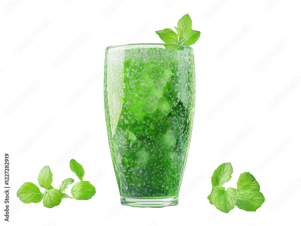 Isolated Glass of Green Sparkling Drink with Mint Leaves Isolated Glass of Green Sparkling Drink with Mint Leaves
