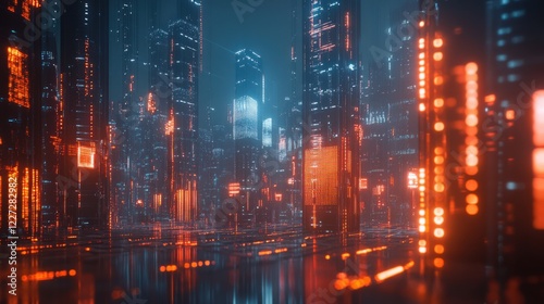 A cityscape with a lot of lights and buildings