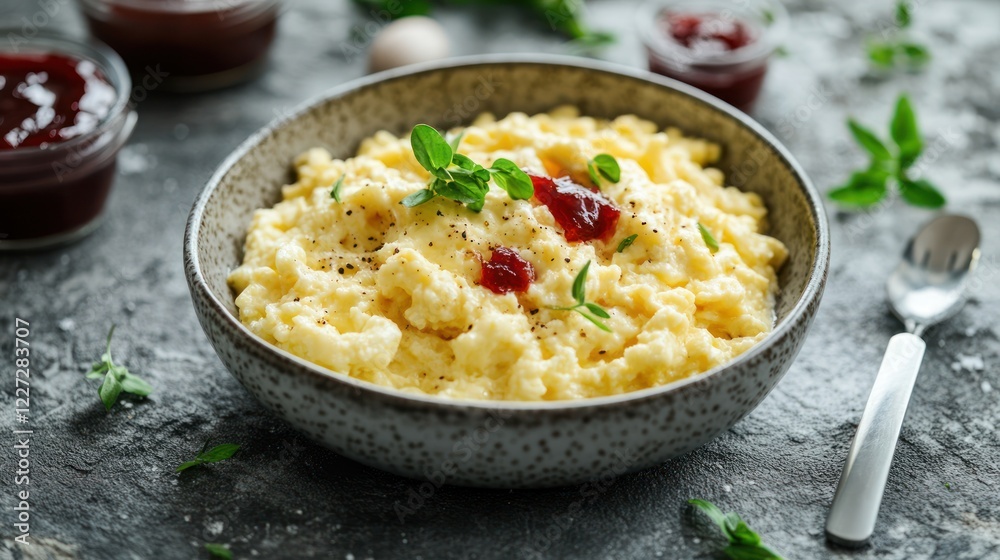 Creamy Scrambled Eggs Topped With Berry Jam Creamy Scrambled Eggs Topped With Berry Jam