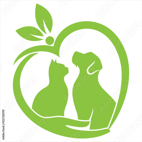 vector image of  cat on  green pet care logo design vector template