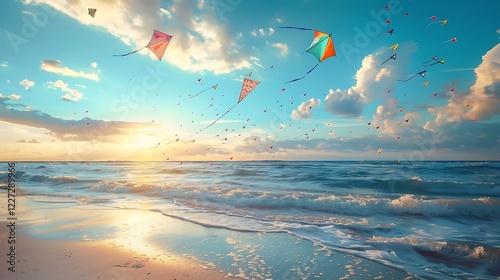 A breathtaking beach view unfolds with golden sands stretching endlessly, kissed by gentle waves that shimmer under the warm sun. The rhythmic sound of the ocean creates a soothing melody, while a coo