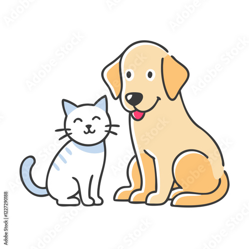 Cheerful dog and cat icon illustration with playful colors on a transparent background