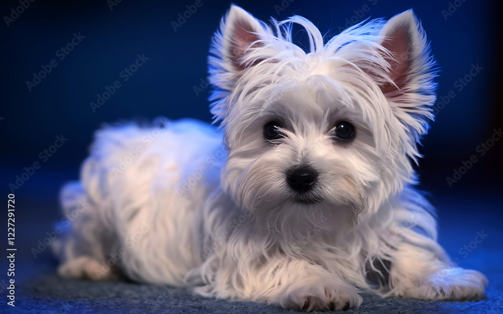 A high-resolution photo of a white fluffy West Highland White Terrier puppy with big eyes and soft fur. A high-resolution photo of a white fluffy West Highland White Terrier puppy with big eyes and soft fur.