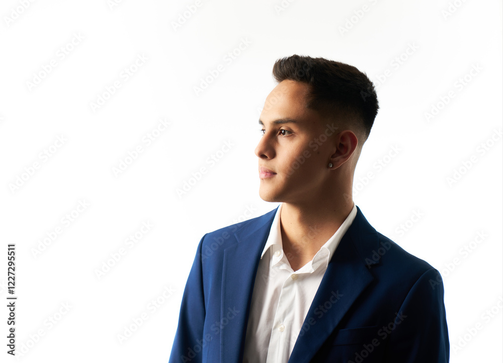 Young businessman looking sideways in corporate photo shoot Young businessman looking sideways in corporate photo shoot