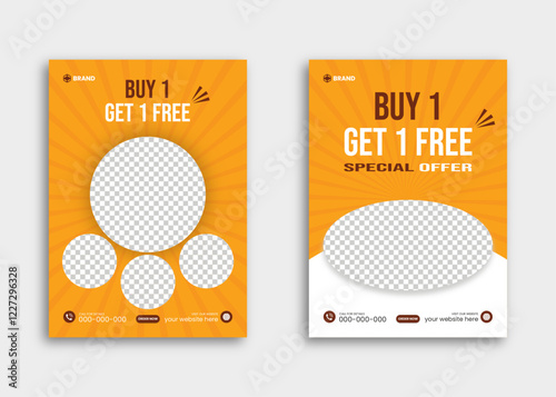 Modern restaurant flyer template for advertisement and marketing with buy 1 get 1 free themes. ready to edit and use.
