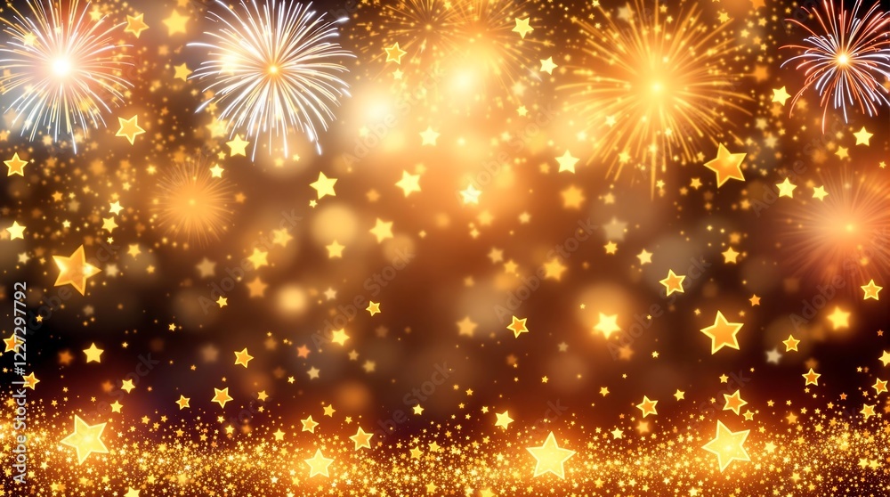 Golden Fireworks and Glittering Stars Background for Festive Celebrations. generator AI Golden Fireworks and Glittering Stars Background for Festive Celebrations. generator AI