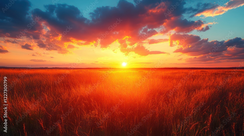 Fototapeta premium Fiery Sunset Over Golden Field