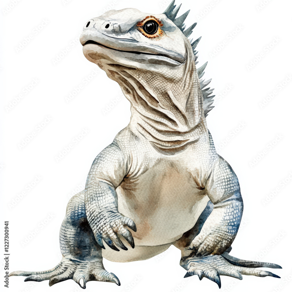 Obraz premium Watercolor_painting_of_a_light_gray_lizard,_seated,_looking_upward.