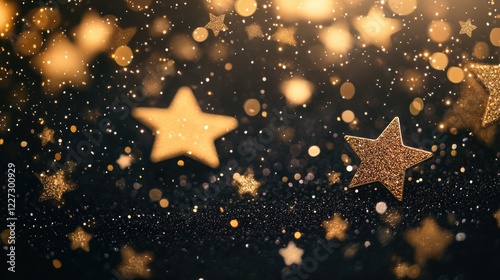Gold stars flying in air