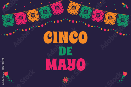 Cinco de Mayo - banner with paper flags. Wind background for the Mexican holiday.