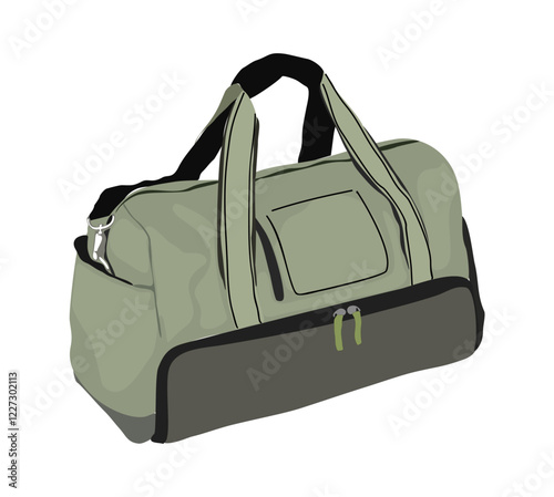 Travel or Sport bag. Travel baggage, soft luggage. Athletic, fitness, gym duffle for carrying workout, training accessories. Flat vector illustration isolated on white background.