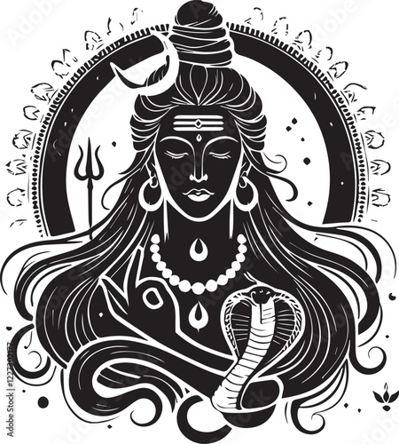 illustration, shiva, vector, tattoo, hinduism