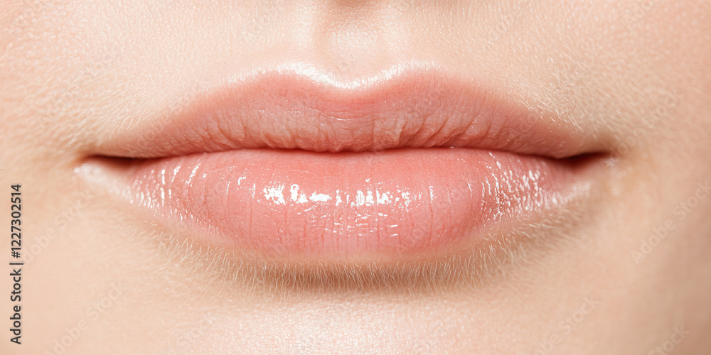 Fototapeta premium Close-up Image of Lips with Pink Lip Gloss
