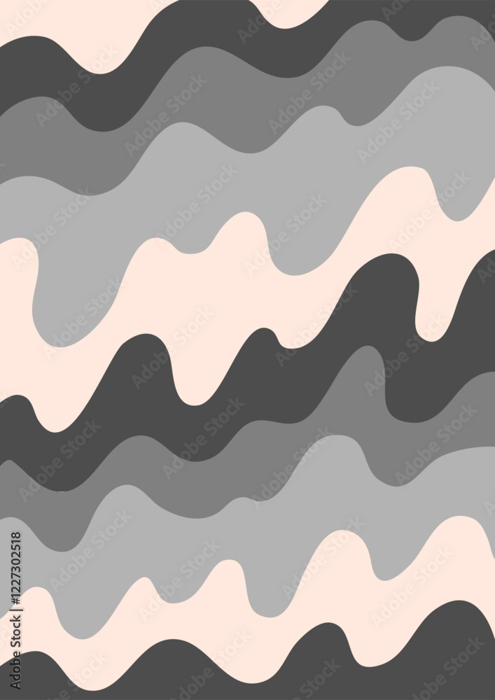 Fototapeta premium Retro background with Abstract psychedelic wavy pattern. Groovy waves monochrome colors. Trendy twisted liquid texture in abstract y2k style. Vector graphic for posters and art prints