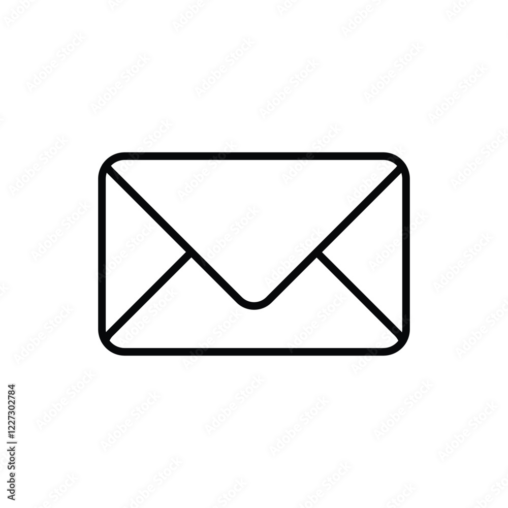 Mail envelope icon. Newsletter web button. Email letter outline vector symbol. Thin flat email pictogram on white background. Send email message line sign. Communication, Messaging, Social