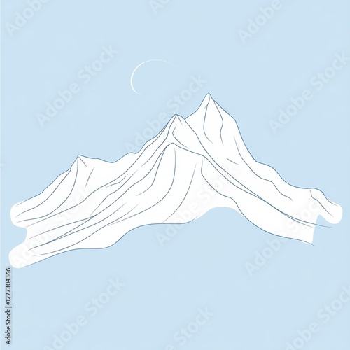 Majestic snow capped mountain range under a clear blue sky with a crescent moon visible in the background. Generative AI photo