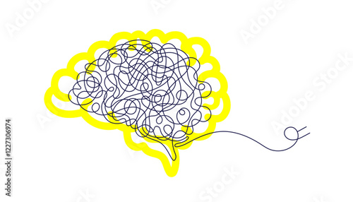 Human, ai brain on load. One art line drawing sign