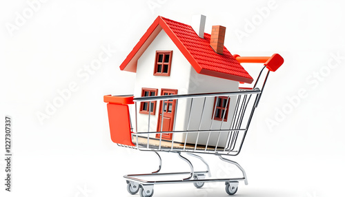 home buyer concept with mock up house in shopping cart , with white tonespng photo