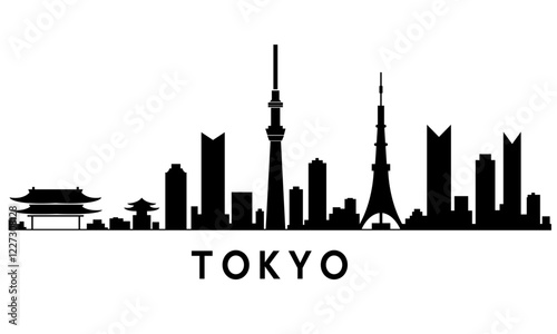 Tokyo city skyline silhouette set in black and white