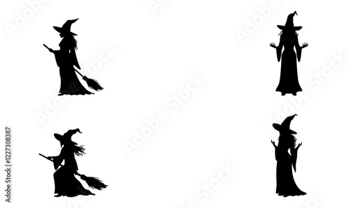 Witch silhouette set in black and white