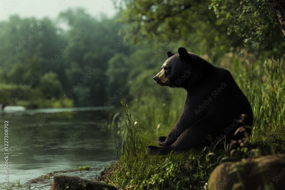 Fototapeta premium Black bear by riverbank