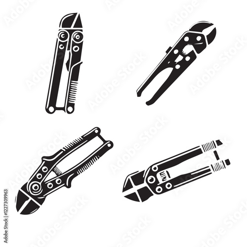 Heavy-Duty Bolt Cutter Silhouette on White Background

