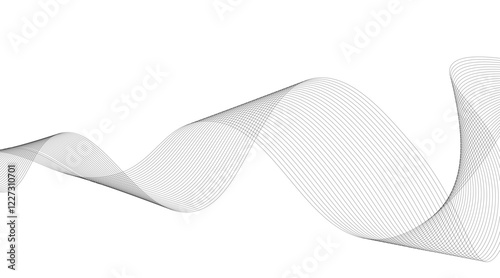 Abstract blue smooth wave on a white background. Dynamic sound wave. Design element. Vector illustration.