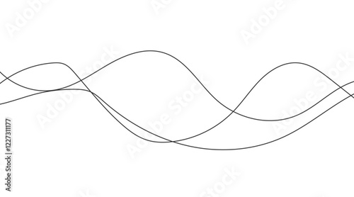 Abstract blue smooth wave on a white background. Dynamic sound wave. Design element. Vector illustration.
