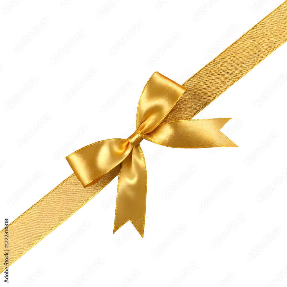 Elegant golden ribbon tied in a perfect bow resting on a smooth surface against a contrasting background Elegant golden ribbon tied in a perfect bow resting on a smooth surface against a contrasting background