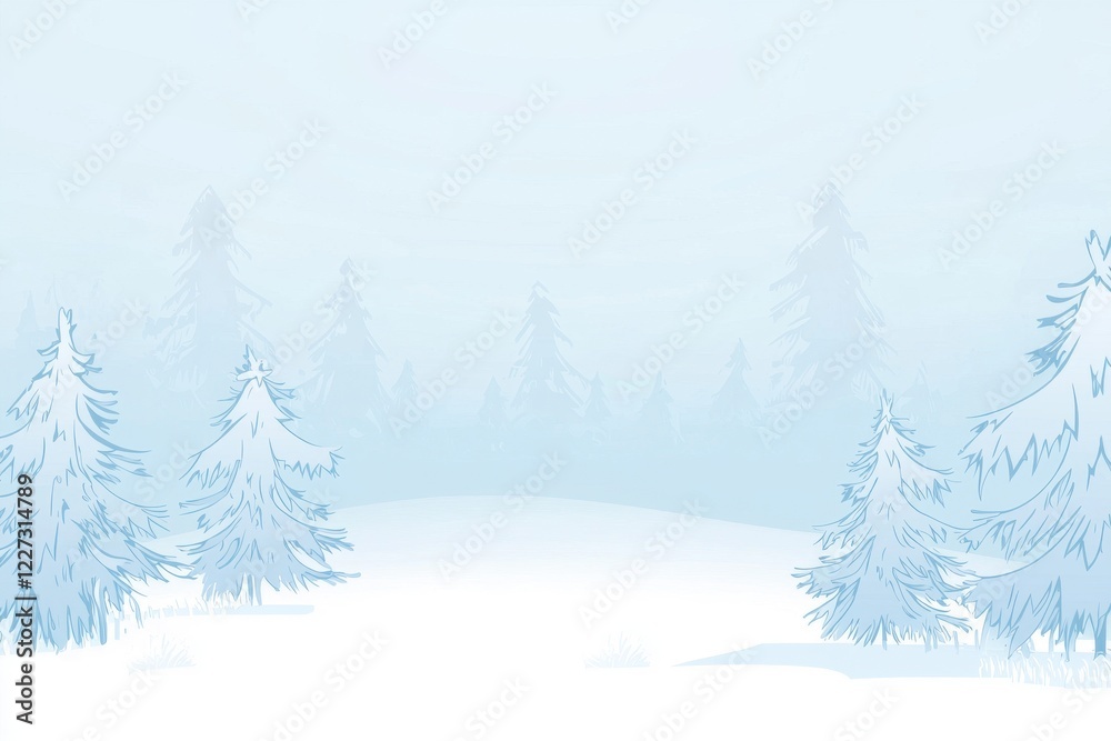 Naklejka premium Winter Landscape Gradient: A snowy landscape with a sky transitioning from crisp white to pale blue, accented by snow-covered trees