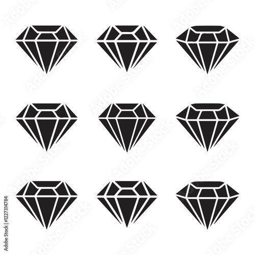 Diamond icon set. Different shapes of diamond cuts. Dimond icon set in flat style. Abstract black diamond collection icons. Gemstone icon set. Diamonds logo design. Vector illustration.